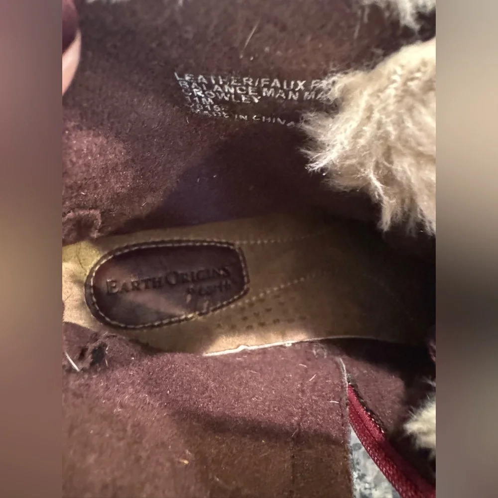 Earth Origins Leather Fur Ankle Boots Suede Burgundy 11 Comfort Walking Gorpcore - Picture 12 of 14